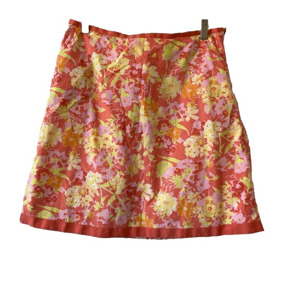 L.L. Bean Favorite Fit Straight Coral Floral Skirt Cotton Zip Size 8P Petite - Picture 1 of 11